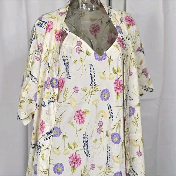 Judith Hart Textured Silk Peignoir Set Chemise Nightgown and Robe Floral Size L - Picture 2 of 13